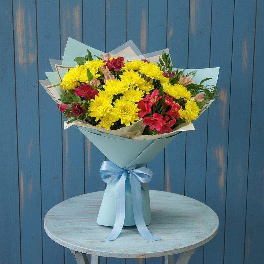 Букет цветов из: Альстромерии и Хризантемы в Путевке