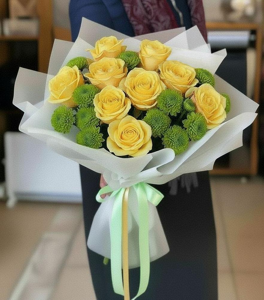 Букет цветов из: Хризантемы и Розы в Путевке