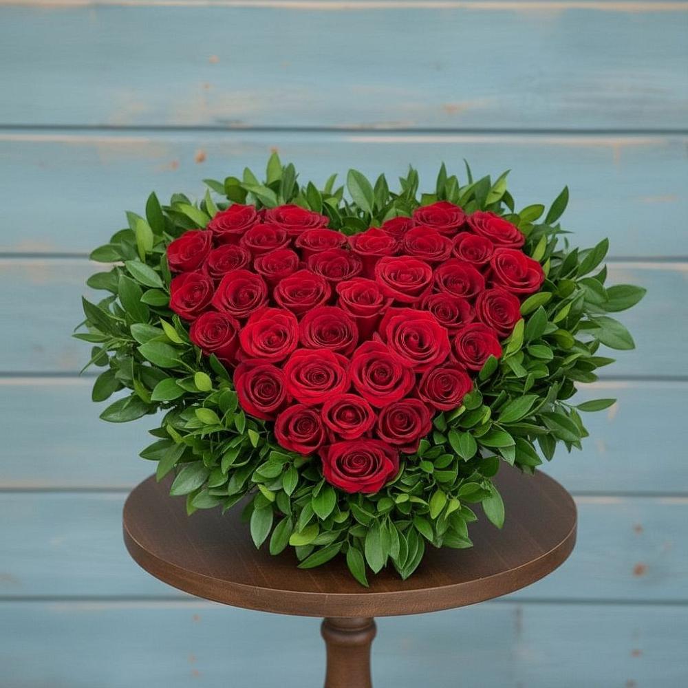 Цветочная композиция из Розы в виде сердца в Путевке