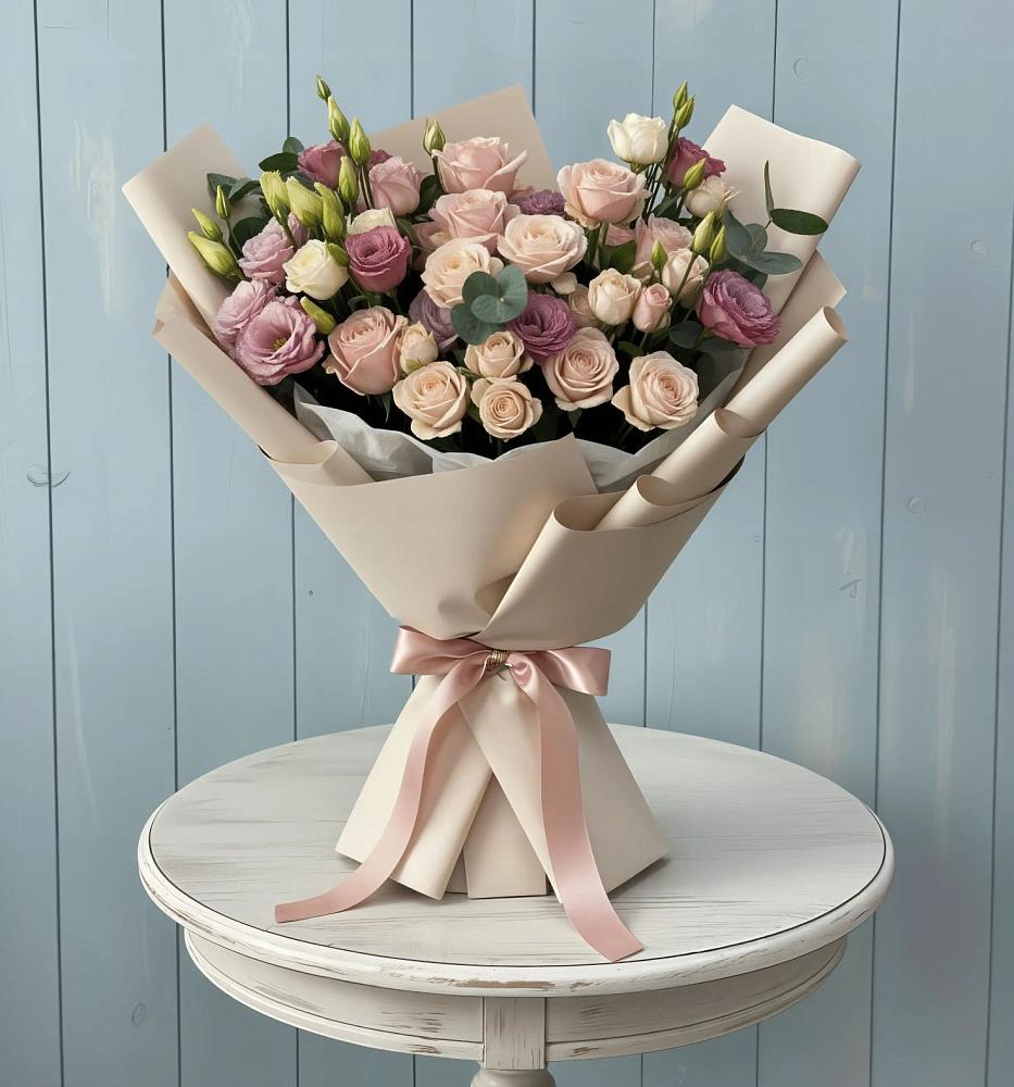 Букет цветов из: Розы и Лизиантусы в Путевке