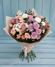 Букет цветов из:  Хризантемы, Розы и Альстромерии #REPLACE_PRED# Путевке